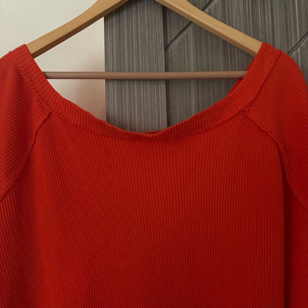 We The Free Snowy Thermal Tunic Top Oversized Boat Neck Waffle Orange Size Small